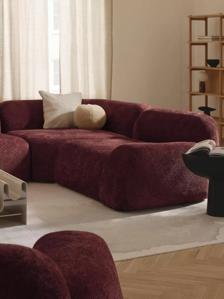 Sofas | Sofaserien-Westwing Collection Abgerundetes Eckmodul Wolke aus Teddy-Bouclé Teddy-Bouclé Weinrot