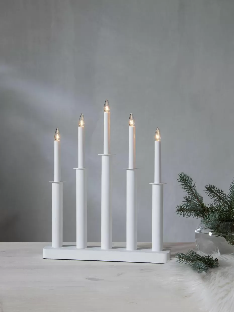 Weihnachtsbeleuchtung | Weihnachtskerzen & Kerzenhalter-Star Trading Adventsleuchter Plate aus Kiefern- und Birkenholz Weiß