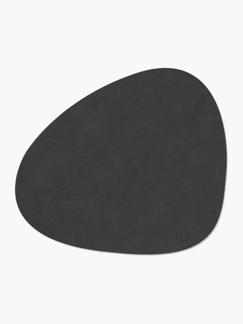 Tischsets | Tischsets-Lind DNA Asymmetrische Leder-Tischsets Curve, 4 Stück Schwarz