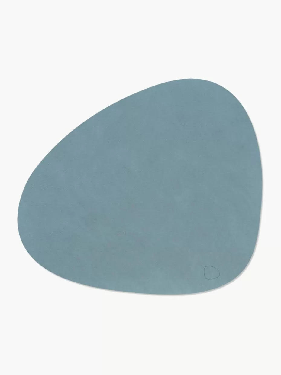 Tischsets | Tischsets-Lind DNA Asymmetrische Leder-Tischsets Curve, 4 Stück Graublau