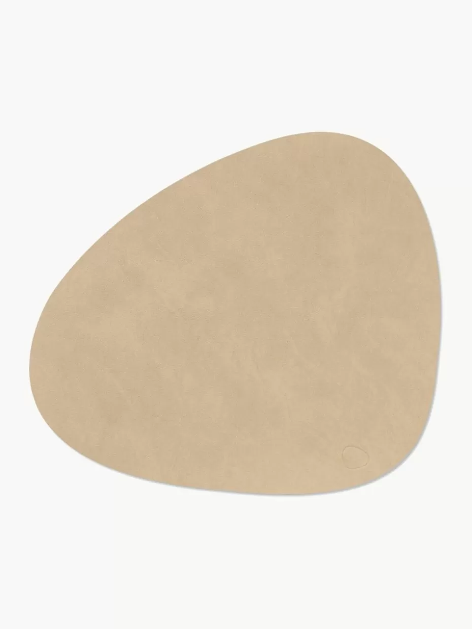 Tischsets | Tischsets-Lind DNA Asymmetrische Leder-Tischsets Curve, 4 Stück Hellbeige