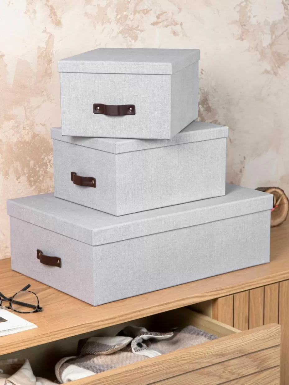 Boxen-Bigso Box of Sweden Aufbewahrungsboxen Inge, 3er-Set Graublau, Braun