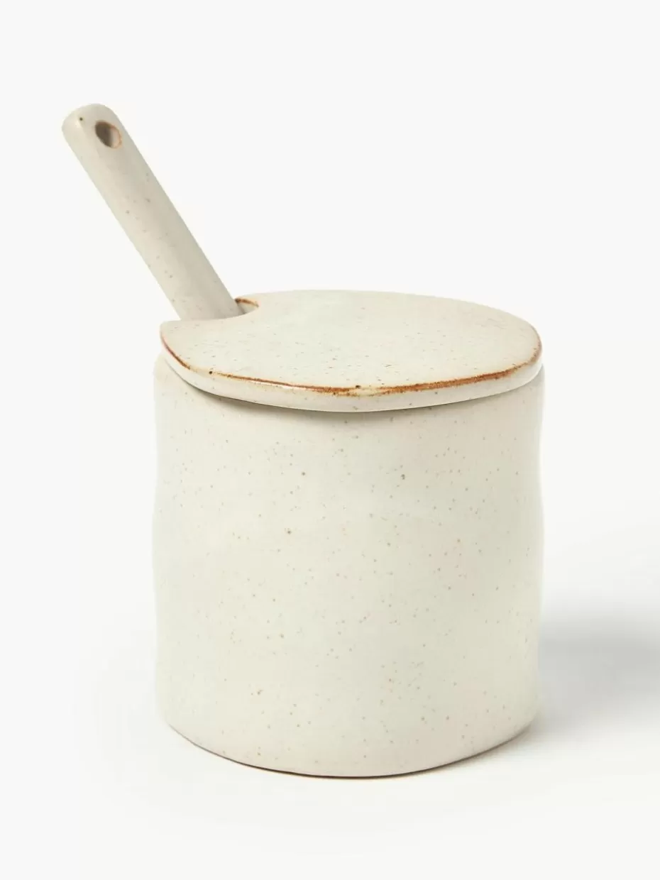 Nordic Celebrations | Küchenaufbewahrung-ferm LIVING Aufbewahrungsdose Flow mit Servierlöffel, 3er-Set Off White, gesprenkelt