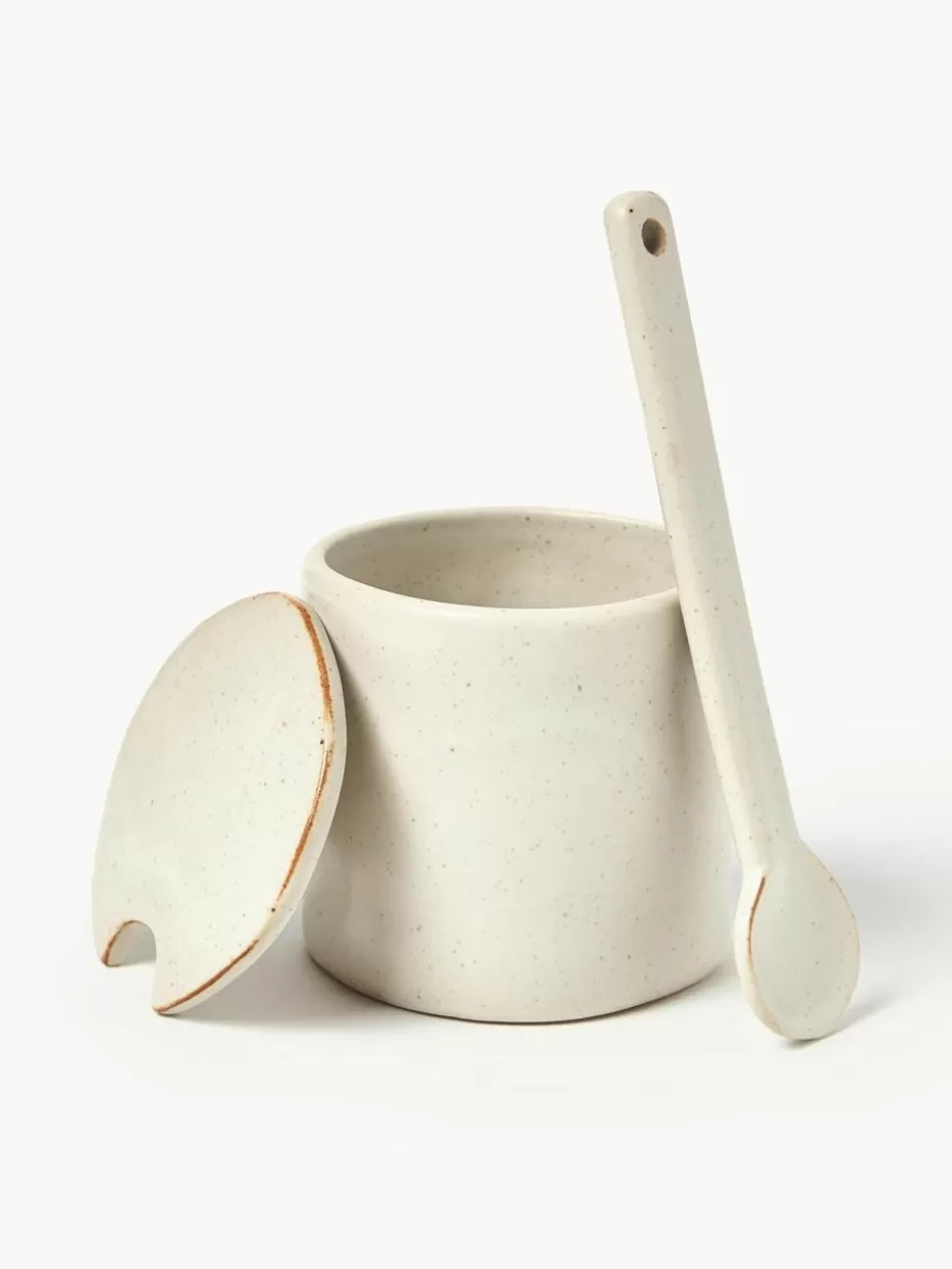 Nordic Celebrations | Küchenaufbewahrung-ferm LIVING Aufbewahrungsdose Flow mit Servierlöffel, 3er-Set Off White, gesprenkelt