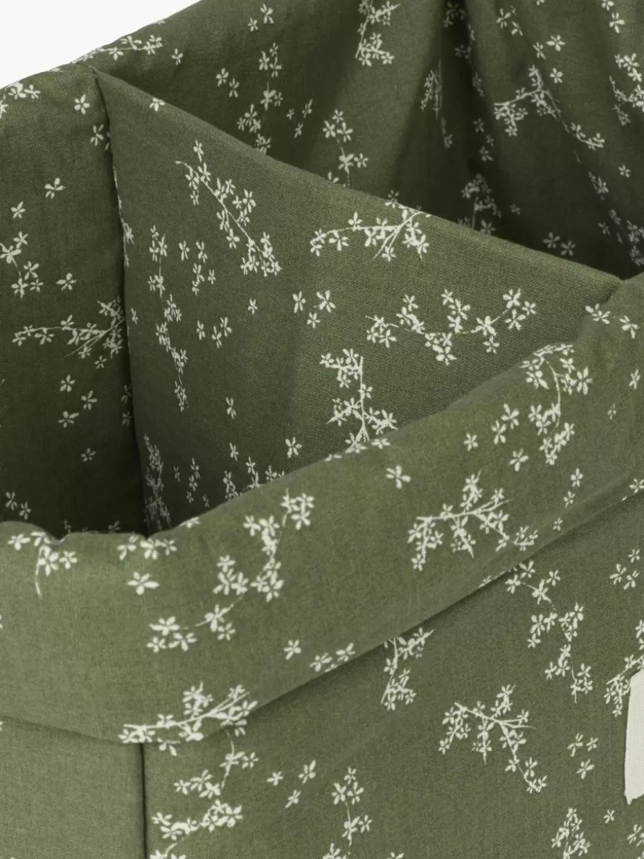 Aufbewahrung-Nobodinoz Aufbewahrungskorb Stories aus Bio-Baumwolle Olivgrün, Off White, Blumen-Motiv