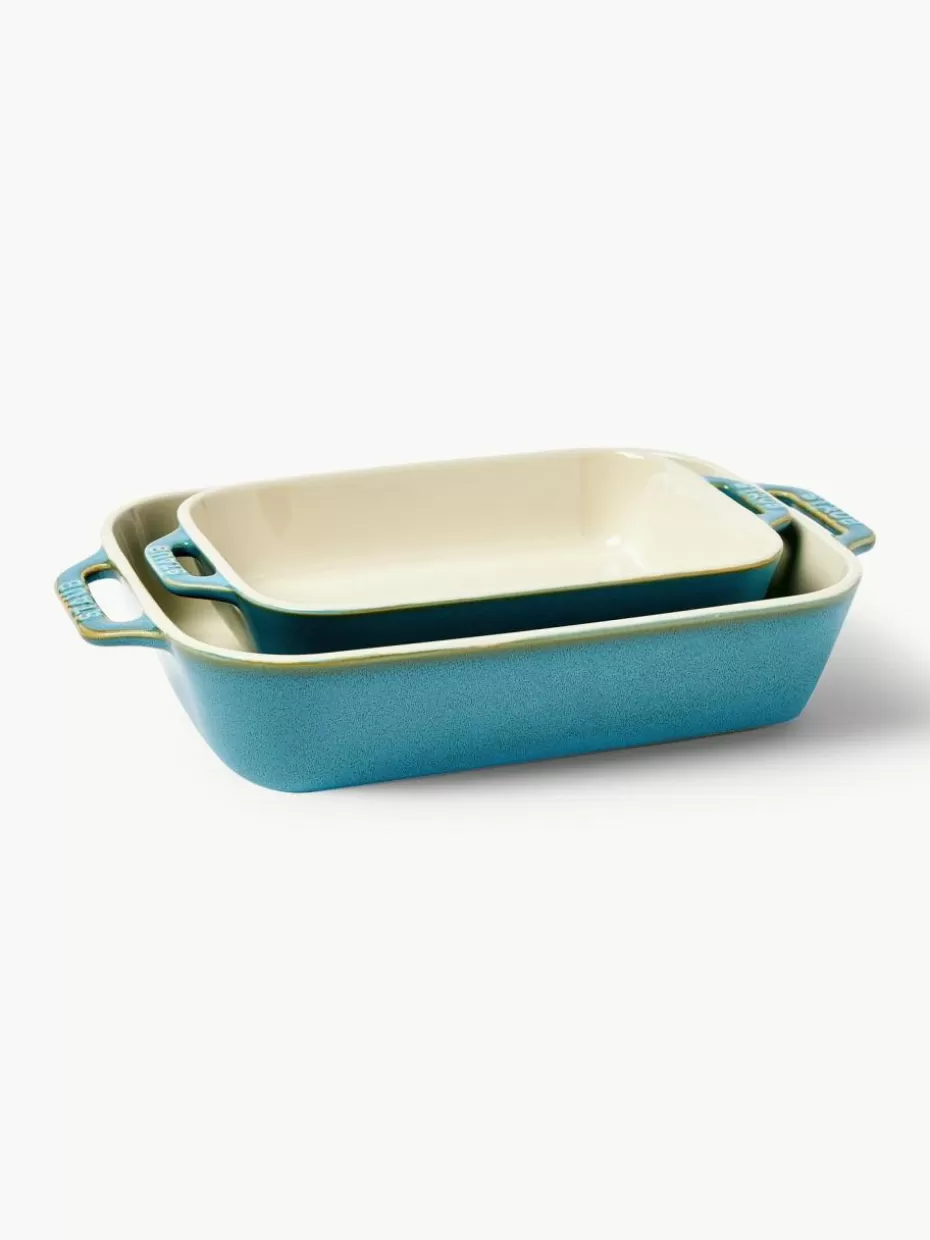 Back- & Ofenformen-Staub Auflaufformen Ceramic, 2er-Set Off White, Petrol