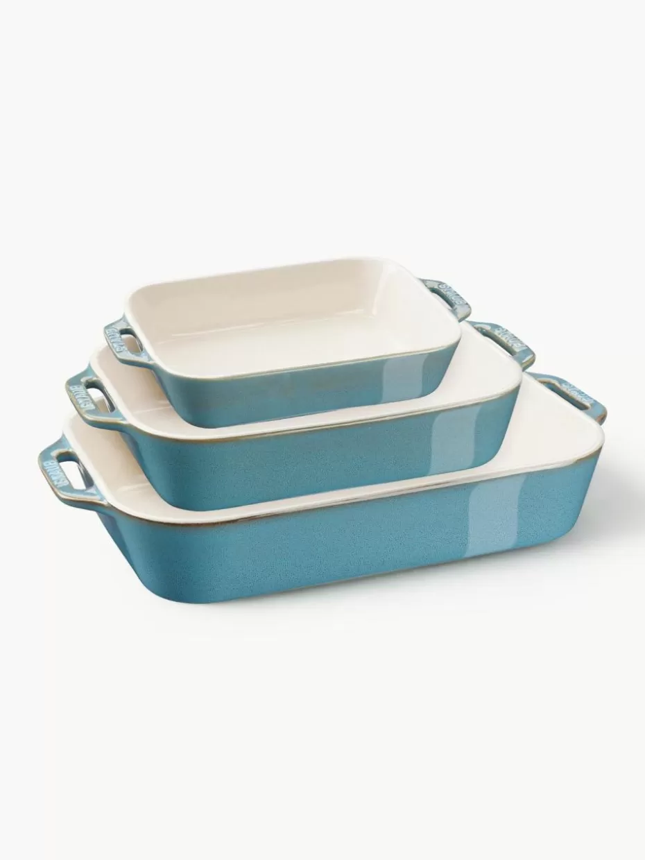 Back- & Ofenformen-Staub Auflaufformen Ceramic, 3er-Set Off White, Petrol