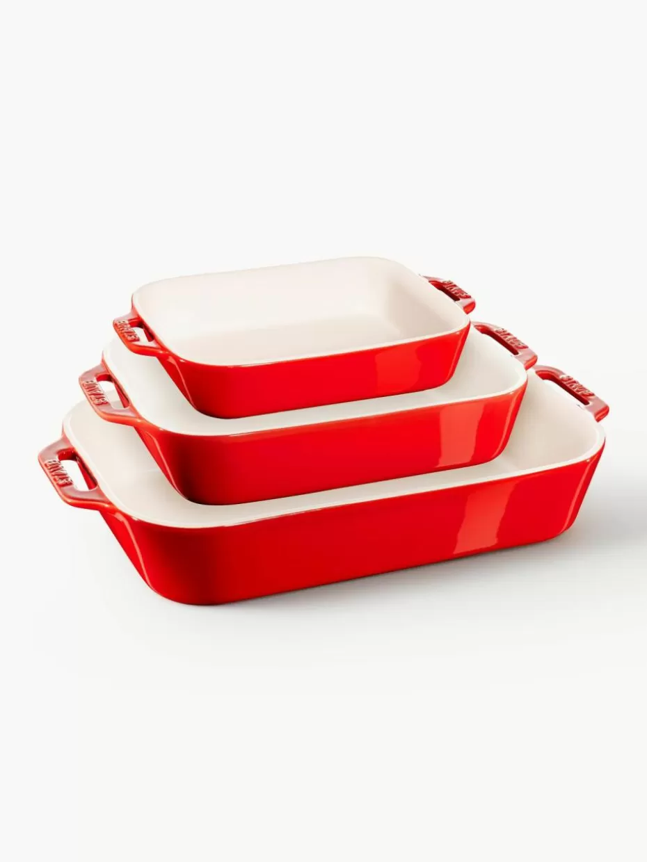 Back- & Ofenformen-Staub Auflaufformen Ceramic, 3er-Set Off White, Rot