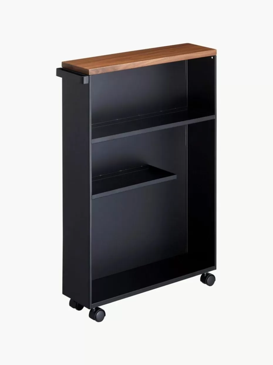 Badregale-Yamazaki Badregal Tower mit Rollen Schwarz, Holz, dunkel