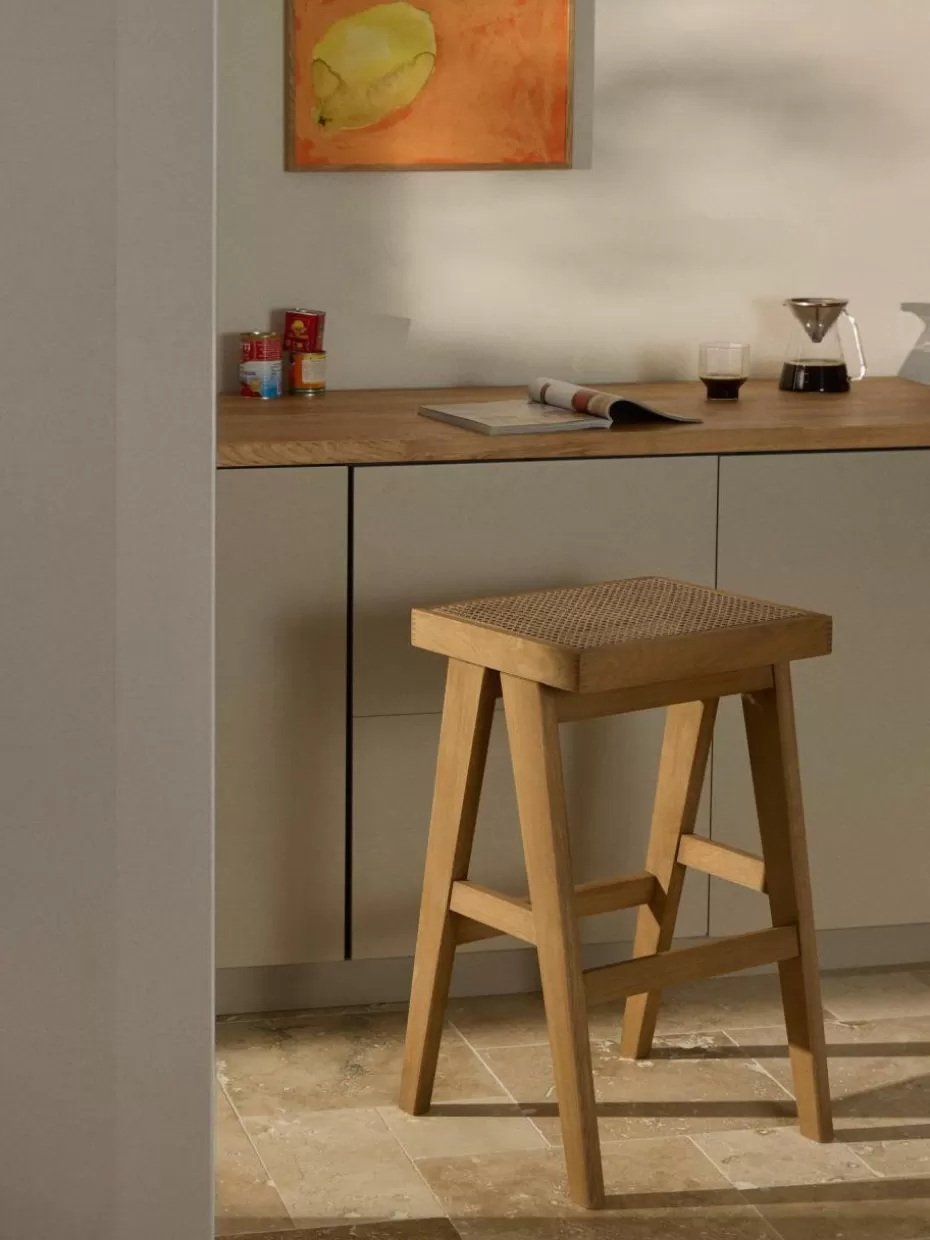 Barhocker-Westwing Collection Barhocker Sissi mit Wiener Geflecht Helles Eichenholz, Hellbeige