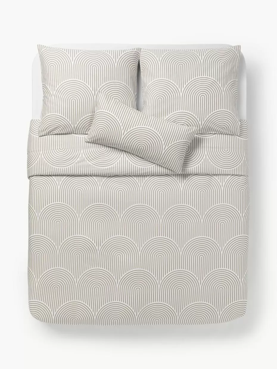 Bettwäsche-Westwing Collection Baumwoll-Bettdeckenbezug Arcs Beige, Weiß