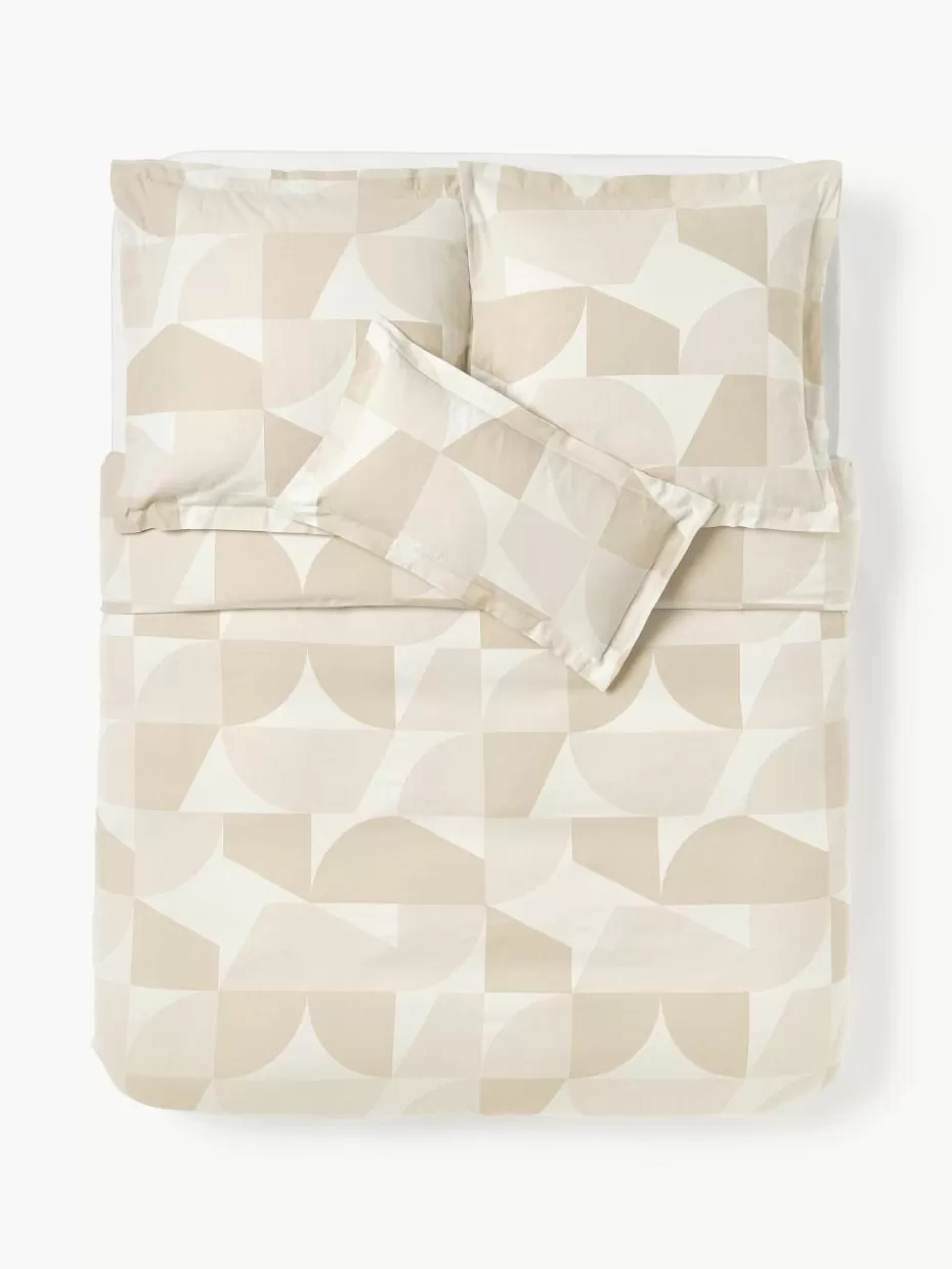 Bettwäsche-Westwing Collection Baumwoll-Bettdeckenbezug Elinor mit geometrischem Jacquard-Muster Beigetöne