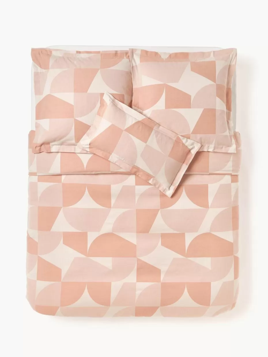 Bettwäsche-Westwing Collection Baumwoll-Bettdeckenbezug Elinor mit geometrischem Muster Peachtöne