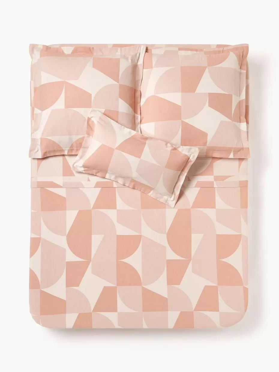 Betttücher-Westwing Collection Baumwoll-Betttuch Elinor mit geometrischem Muster Peachtöne