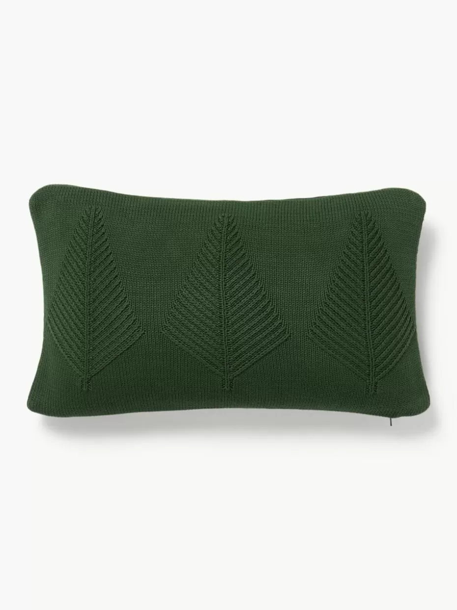 Weihnachtskissen | Dekokissen-Westwing Collection Baumwoll-Kissenhülle Beryl mit winterlichem Motiv Dunkelgrün