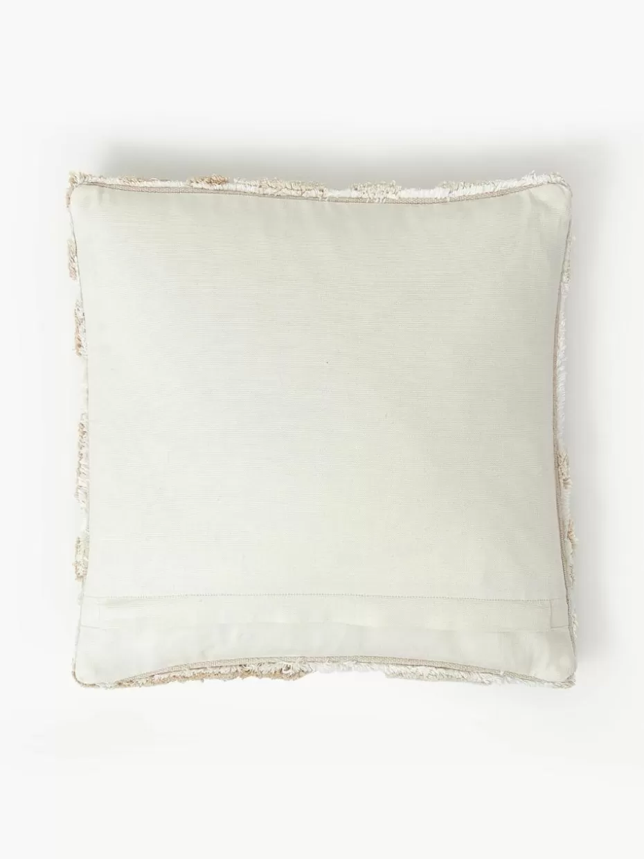 Dekokissen-Westwing Collection Baumwoll-Kissenhülle Sela mit getuftetem Pflanzen-Motiv Beigetöne, Cremeweiß