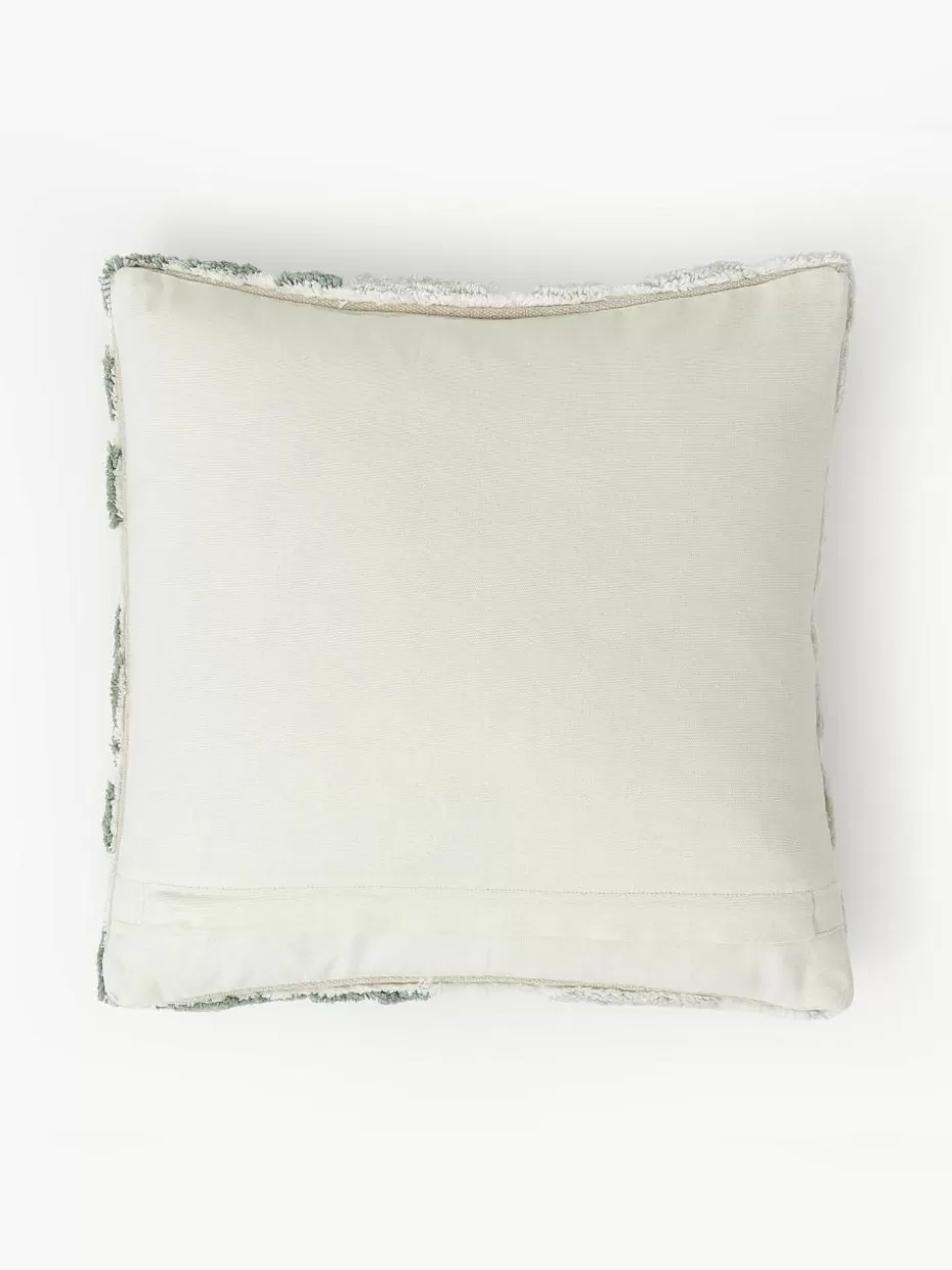 Dekokissen-Westwing Collection Baumwoll-Kissenhülle Sela mit getuftetem Pflanzen-Motiv Grüntöne, Cremeweiß