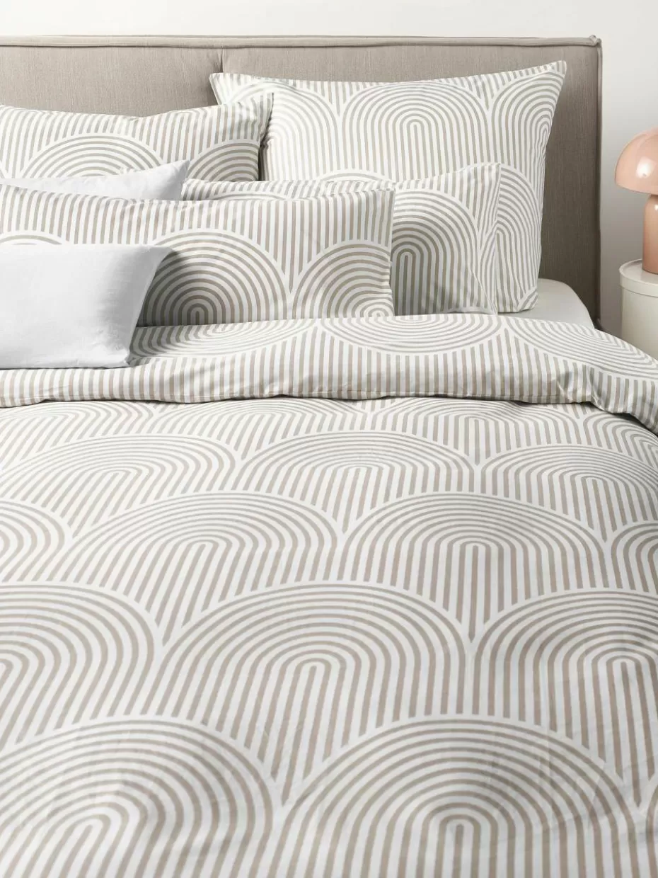 Kopfkissenbezüge-Westwing Collection Baumwoll-Kopfkissenbezug Arcs Beige, Weiß