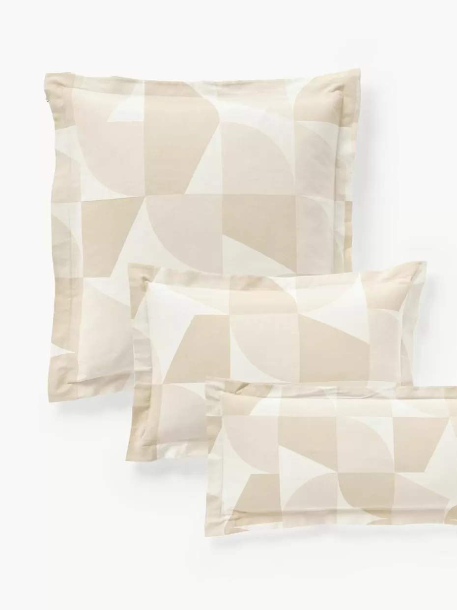 Kopfkissenbezüge-Westwing Collection Baumwoll-Kopfkissenbezug Elinor mit geometrischem Muster und Stehsaum Beigetöne