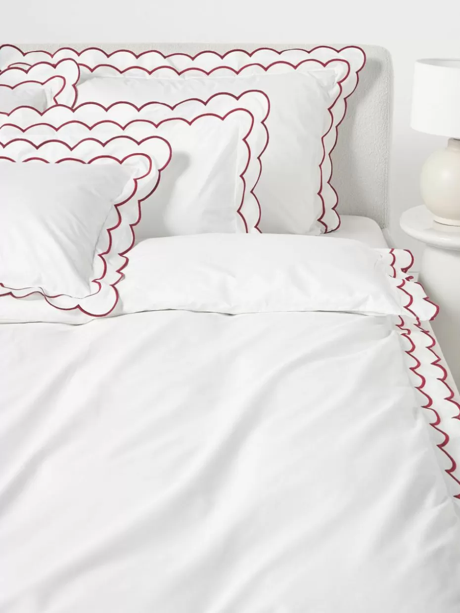 Weihnachtsbettwäsche | Bettwäsche-Westwing Collection Baumwollperkal-Bettdeckenbezug Atina mit gewelltem Stehsaum Weiß, Rot