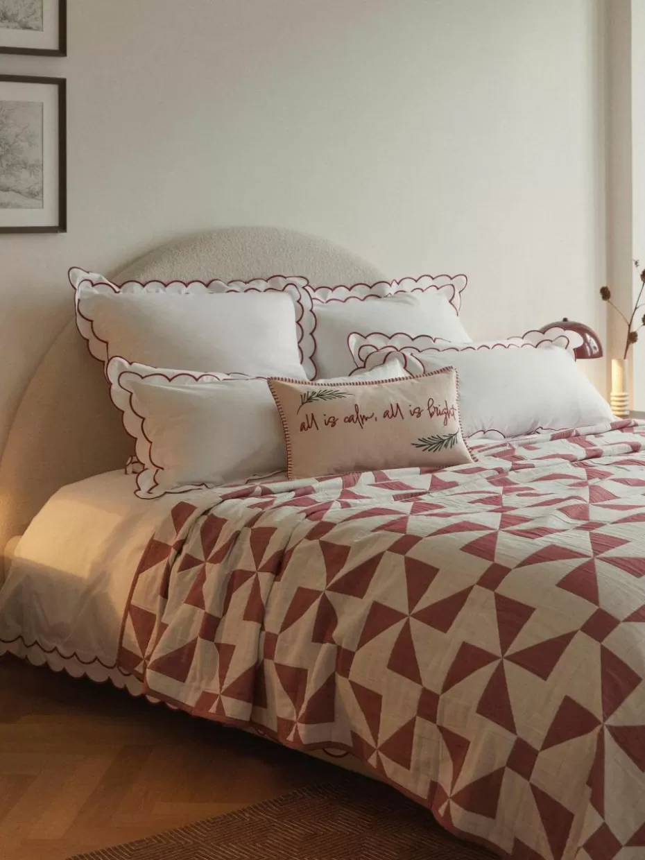 Weihnachtsbettwäsche | Bettwäsche-Westwing Collection Baumwollperkal-Bettdeckenbezug Atina mit gewelltem Stehsaum Weiß, Rot