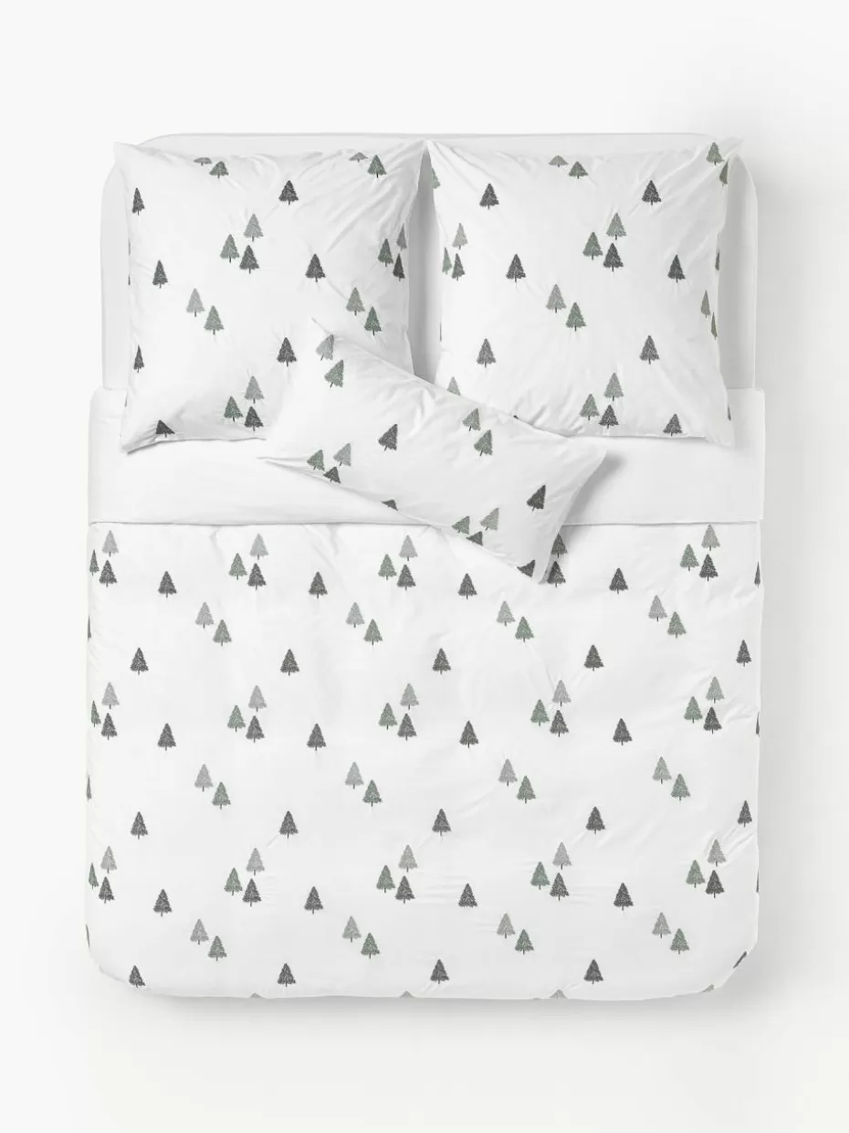 Weihnachtsbettwäsche | Nordic Celebrations-Westwing Collection Baumwollperkal-Bettdeckenbezug Darina mit Tannenbäumen