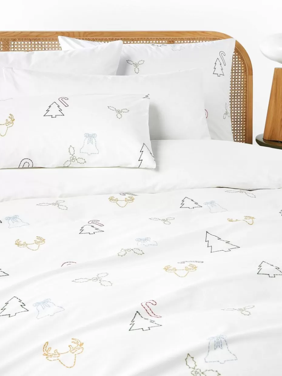 Weihnachtsbettwäsche | Bettwäsche-Westwing Collection Baumwollperkal-Bettdeckenbezug Elvien mit Weihnachtsstickerei