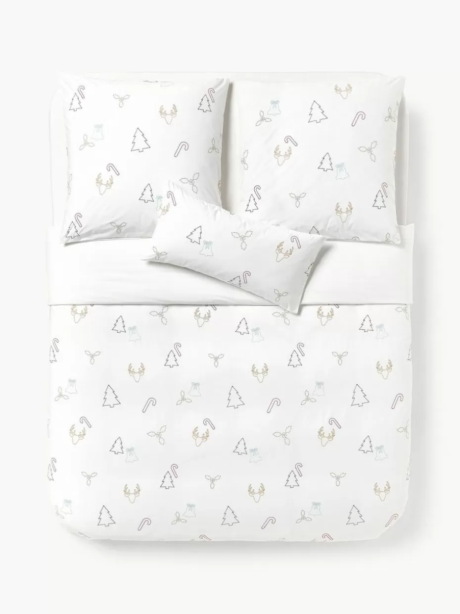 Weihnachtsbettwäsche | Bettwäsche-Westwing Collection Baumwollperkal-Bettdeckenbezug Elvien mit Weihnachtsstickerei