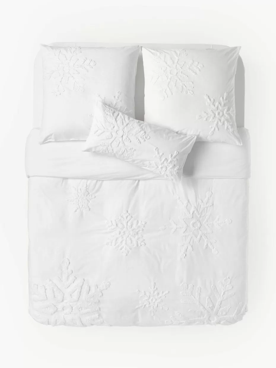 Weihnachtsbettwäsche | Bettwäsche-Westwing Collection Baumwollperkal-Bettdeckenbezug Vidal mit getuftetem Schneeflocken-Motiv