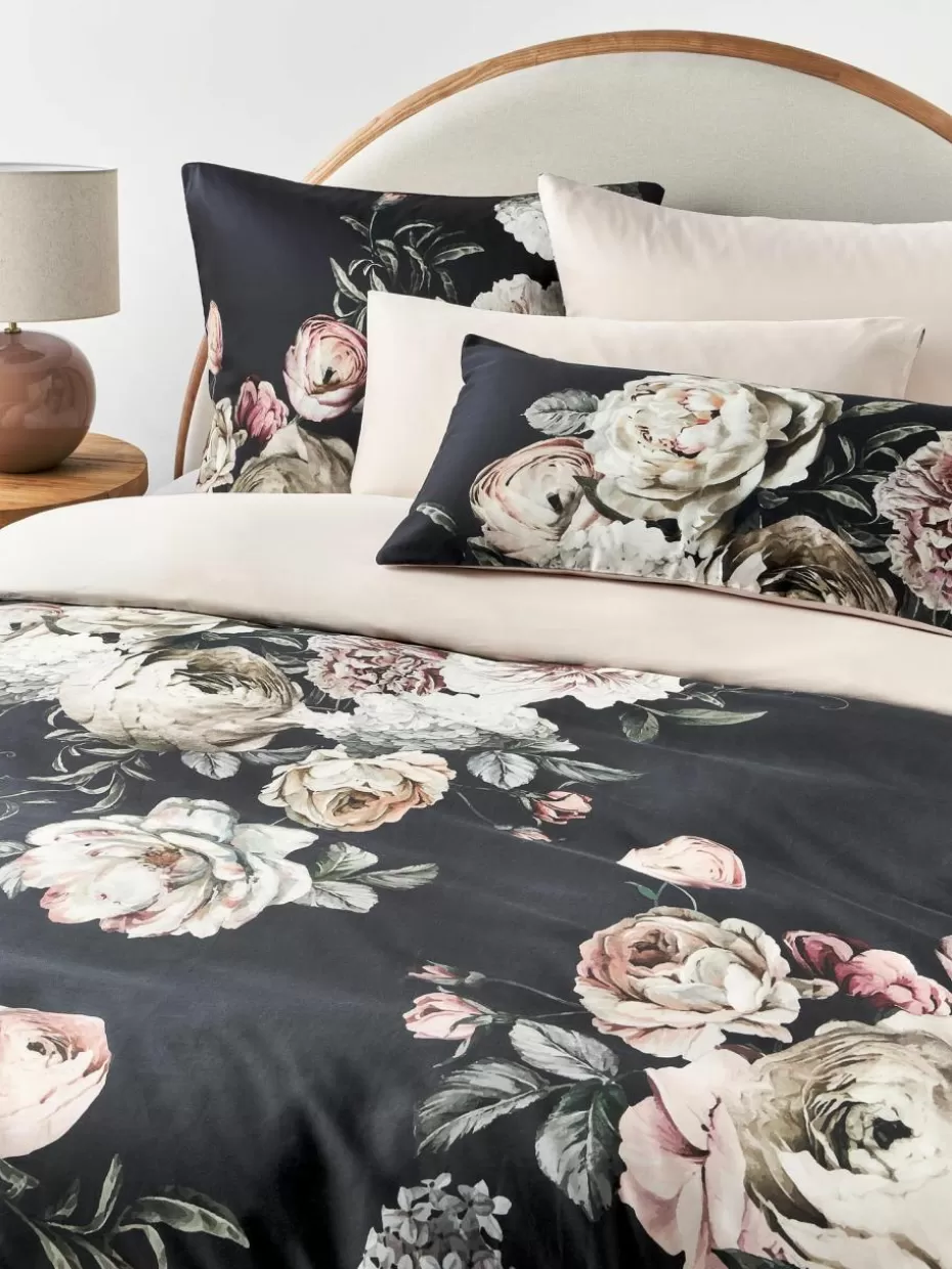 Bettwäsche-Westwing Collection Baumwollsatin-Bettdeckenbezug Blossom Anthrazit, Bunt