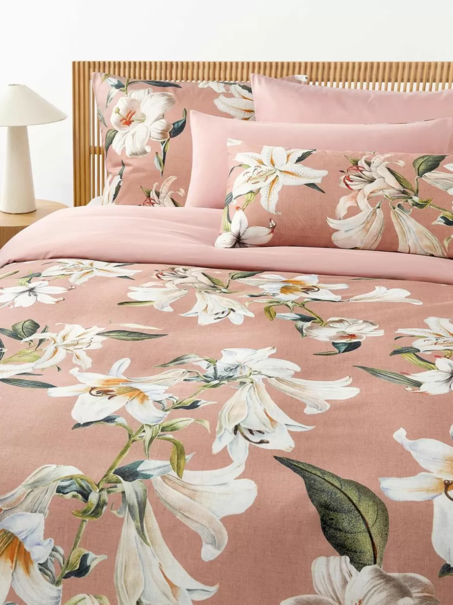 Bettwäsche-Westwing Collection Baumwollsatin-Bettdeckenbezug Flori mit Blumen-Print Altrosa, Mehrfarbig