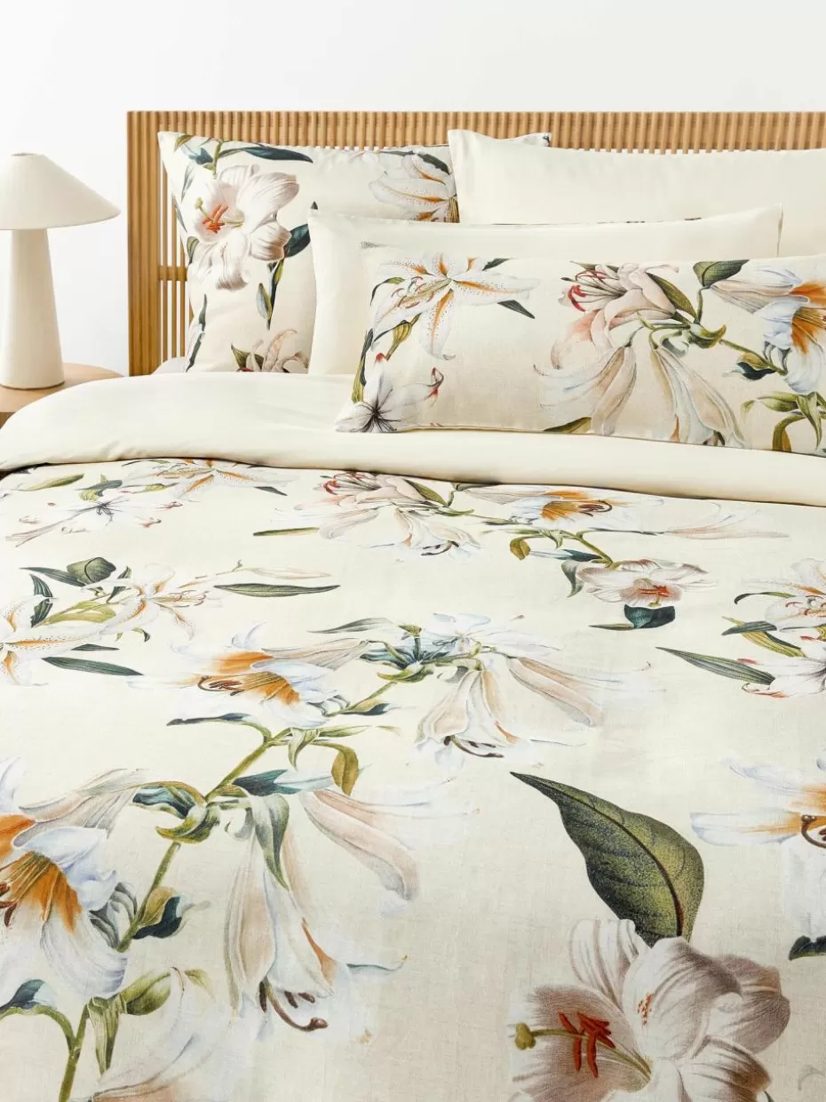 Bettwäsche-Westwing Collection Baumwollsatin-Bettdeckenbezug Flori mit Blumen-Print Hellbeige, Mehrfarbig
