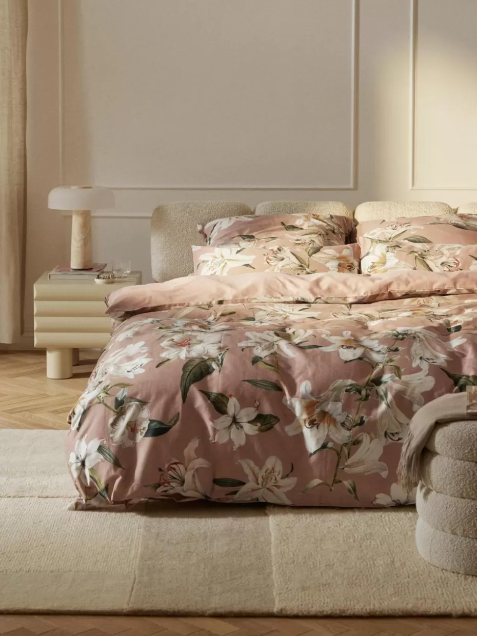 Bettwäsche-Westwing Collection Baumwollsatin-Bettdeckenbezug Flori mit Blumen-Print Altrosa, Mehrfarbig