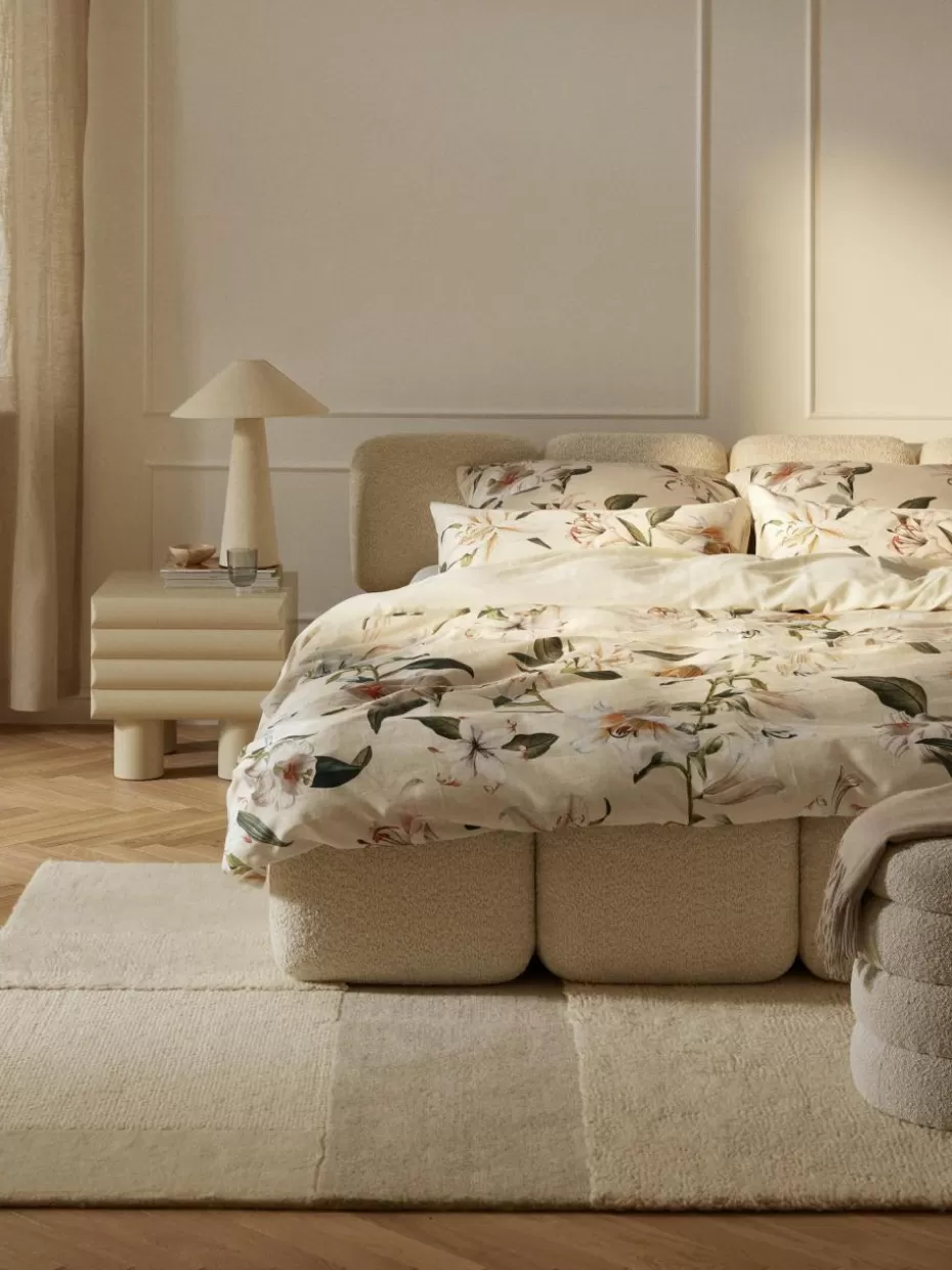 Bettwäsche-Westwing Collection Baumwollsatin-Bettdeckenbezug Flori mit Blumen-Print Hellbeige, Mehrfarbig