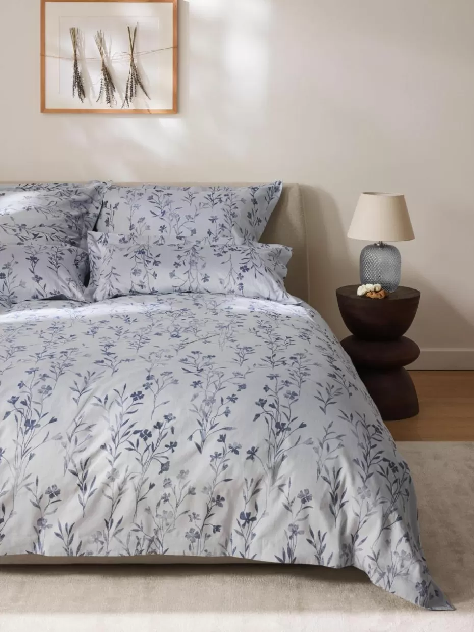 Bettwäsche-Westwing Collection Baumwollsatin-Bettdeckenbezug Hurley mit Jacquard-Muster Hellblau, Blau