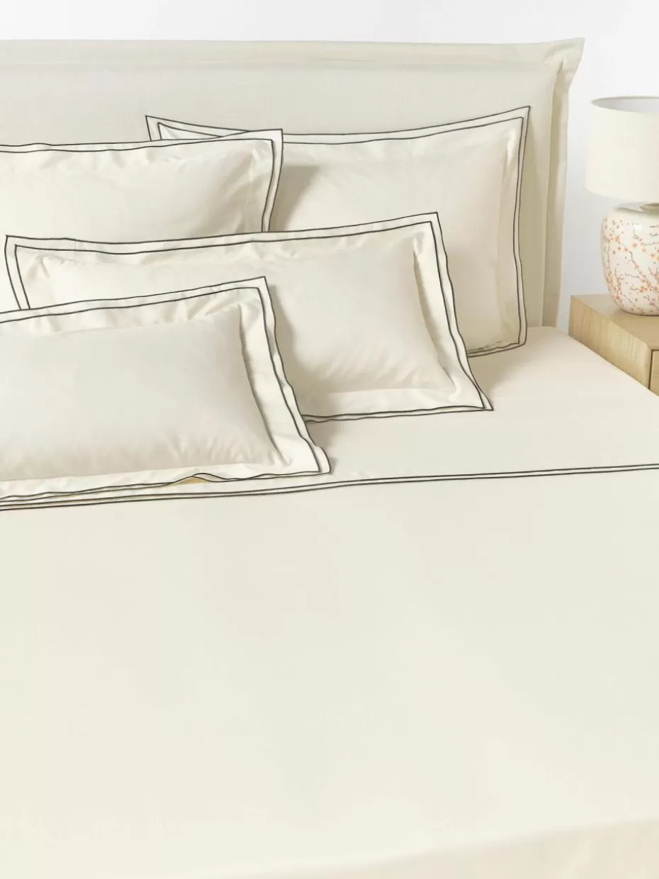 Betttücher-Westwing Collection Baumwollsatin-Betttuch Carlotta Weiß, Hellbeige