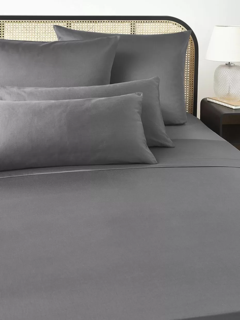 Betttücher-Westwing Collection Baumwollsatin-Betttuch Comfort Dunkelgrau