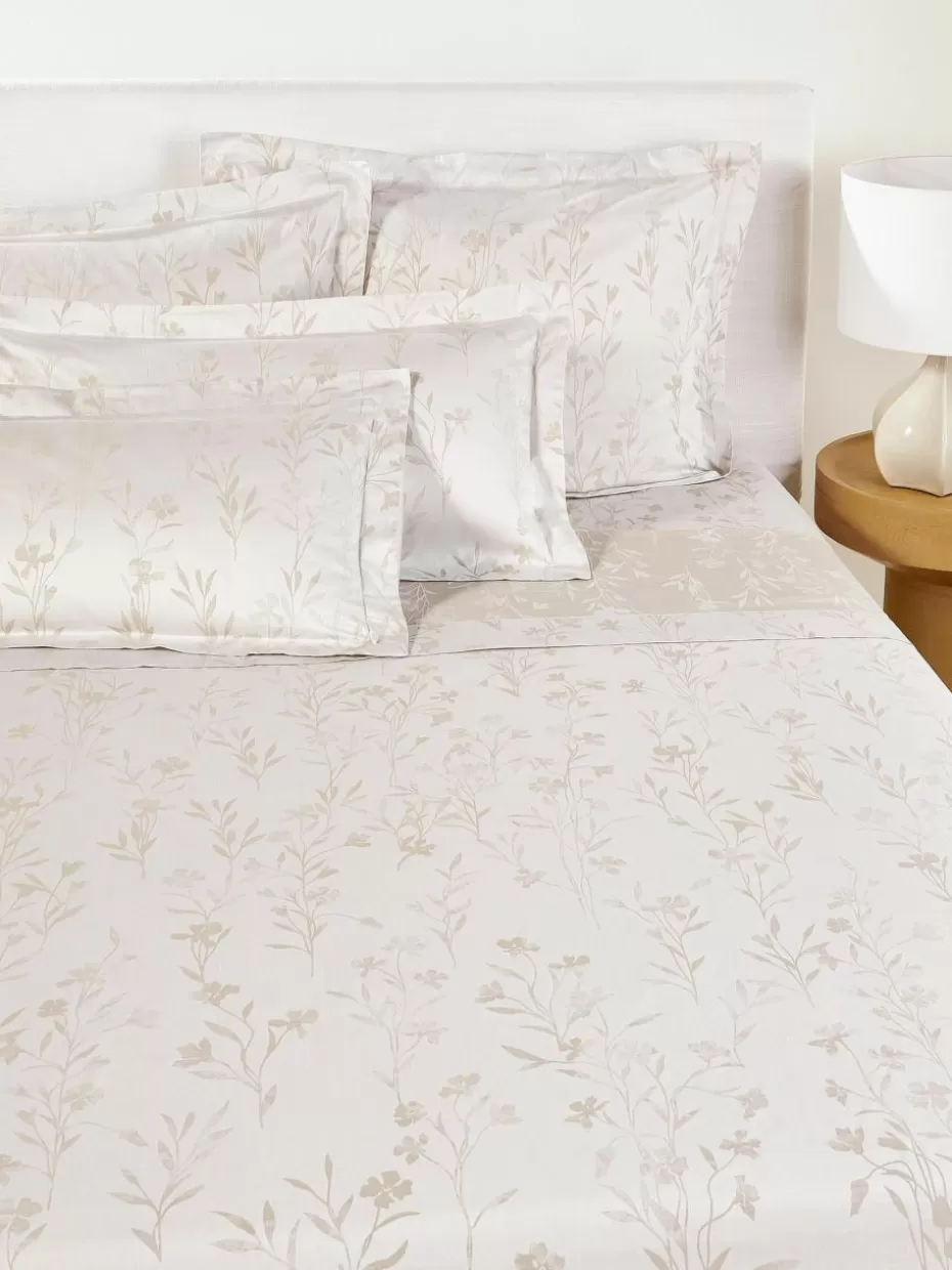 Betttücher-Westwing Collection Baumwollsatin-Betttuch Hurley mit Jacquard-Muster Cremeweiß, Hellbeige