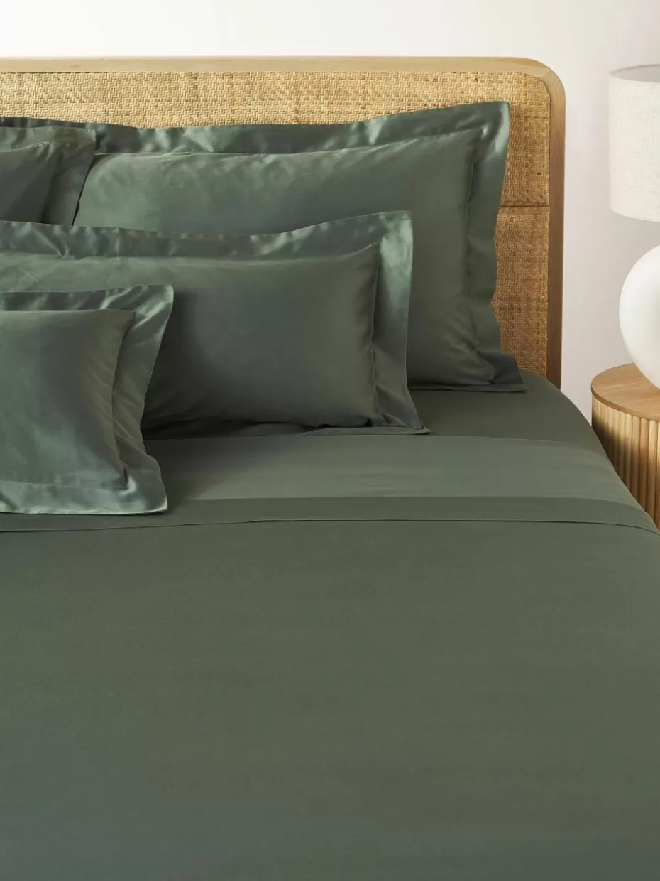 Betttücher-Westwing Collection Baumwollsatin-Betttuch Premium Dunkelgrün