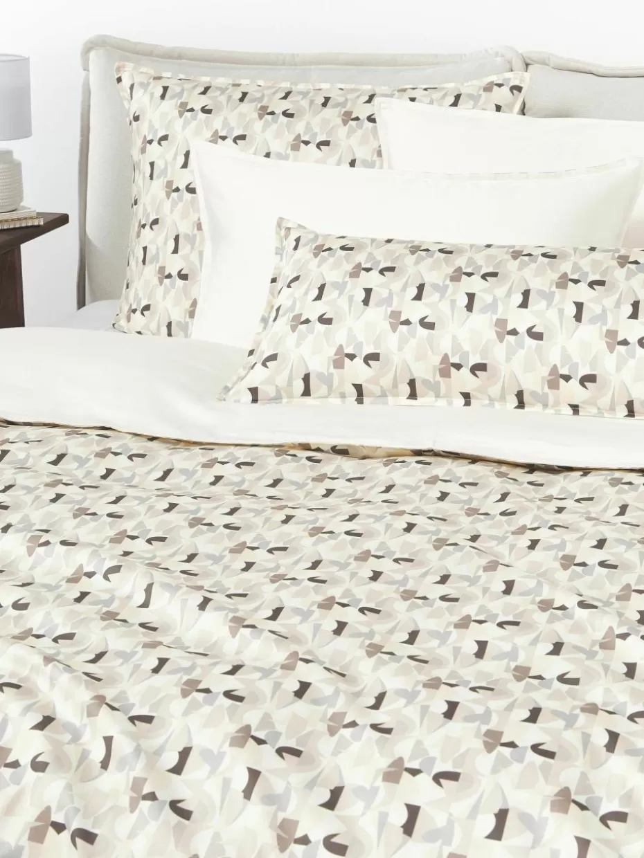 Kopfkissenbezüge-Westwing Collection Baumwollsatin-Kopfkissenbezug Cadence mit abstraktem Muster Beigetöne