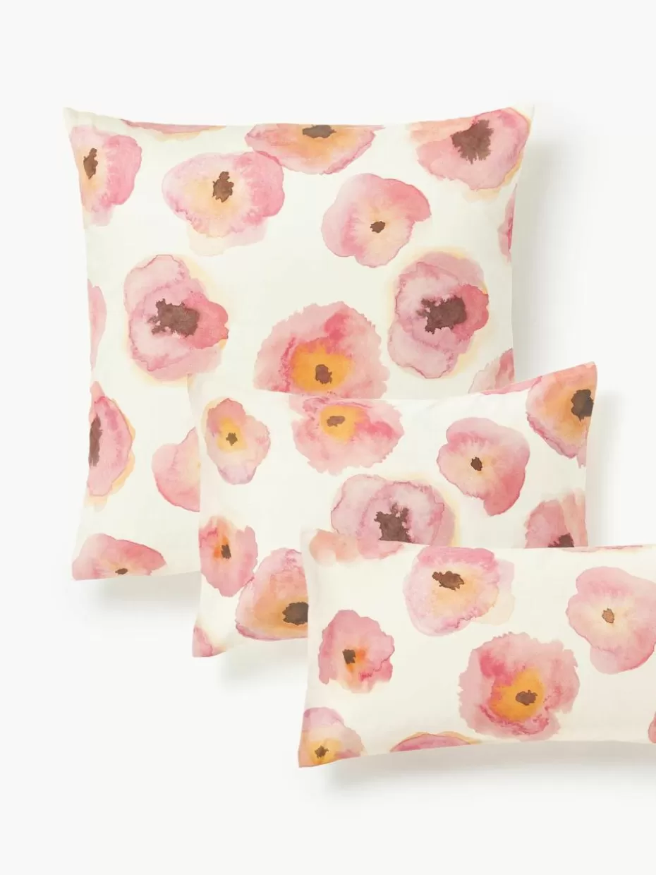 Kopfkissenbezüge-Westwing Collection Baumwollsatin-Kopfkissenbezug Fiorella mit Blumen-Print Cremeweiß, Mehrfarbig