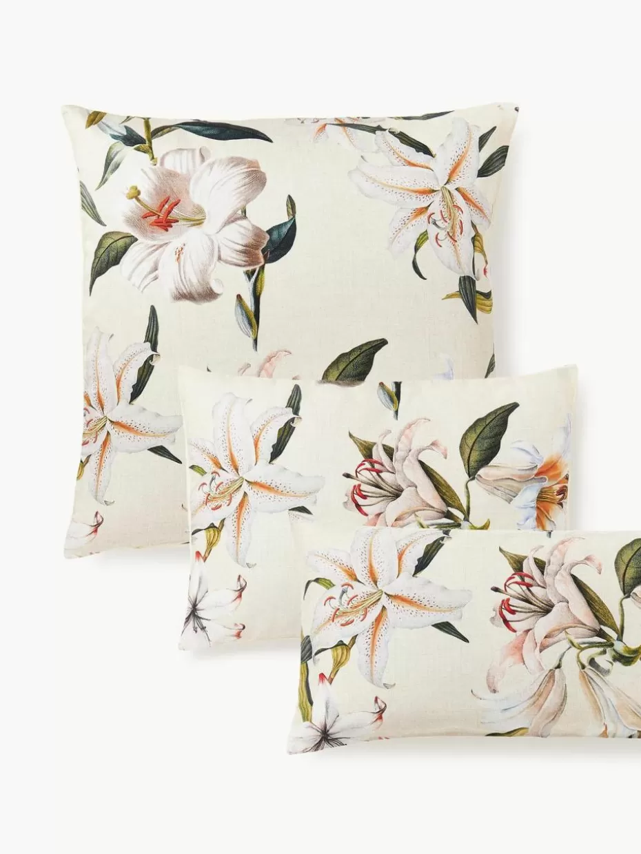 Kopfkissenbezüge-Westwing Collection Baumwollsatin-Kopfkissenbezug Flori mit Blumen-Print Hellbeige, Mehrfarbig