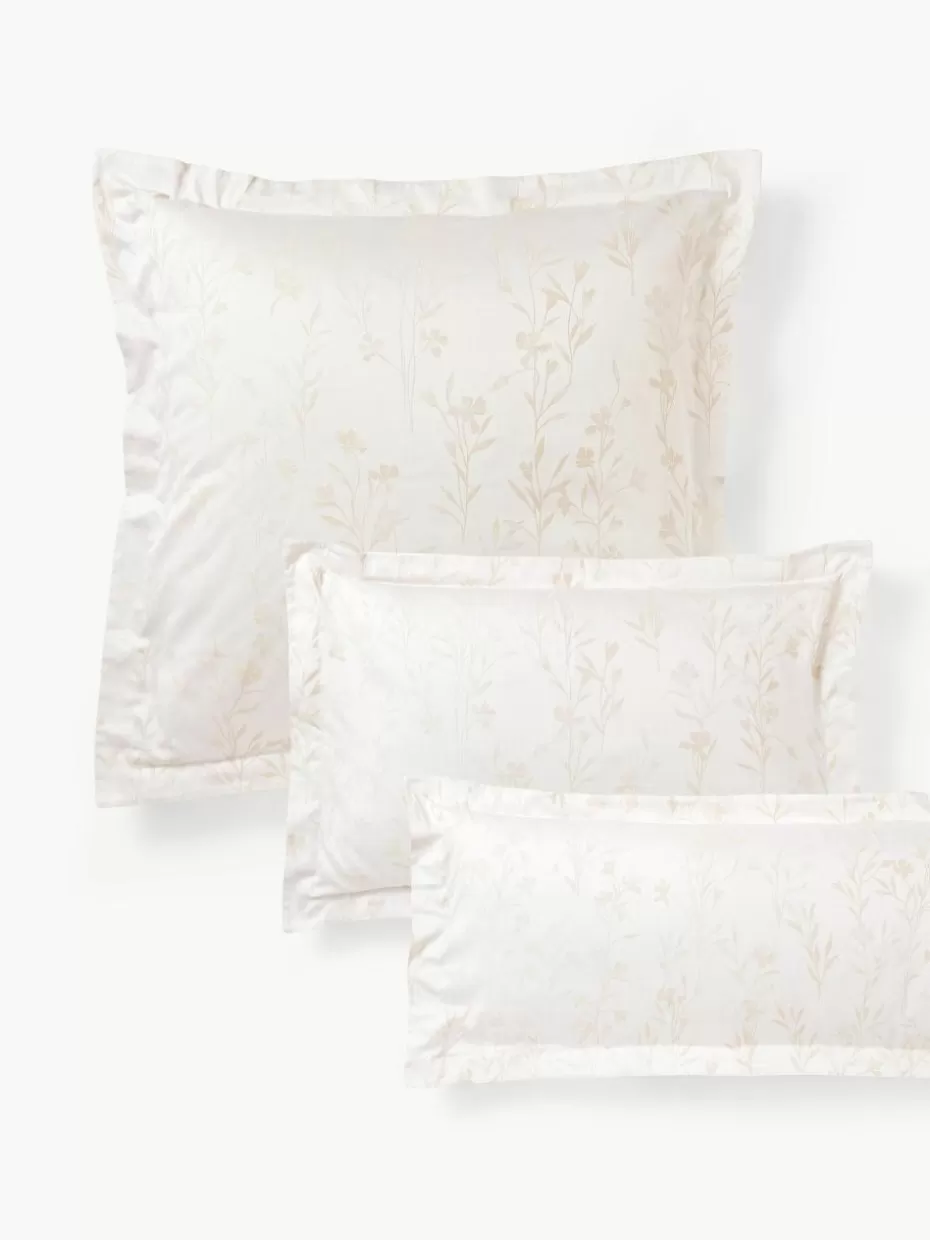 Kopfkissenbezüge-Westwing Collection Baumwollsatin-Kopfkissenbezug Hurley mit Jacquard-Muster Cremeweiß, Hellbeige