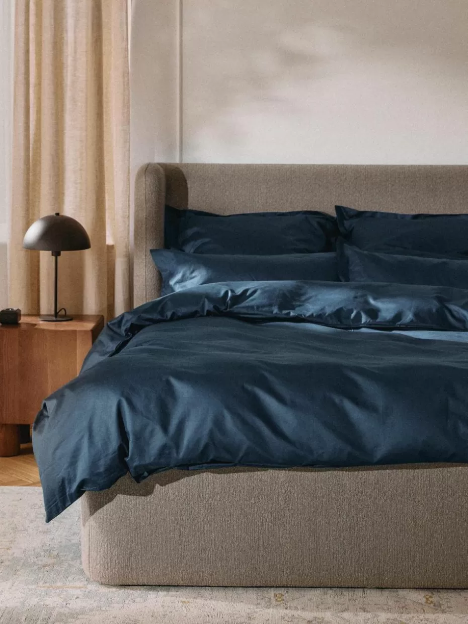 Kopfkissenbezüge-Westwing Collection Baumwollsatin-Kopfkissenbezug Premium Dunkelblau