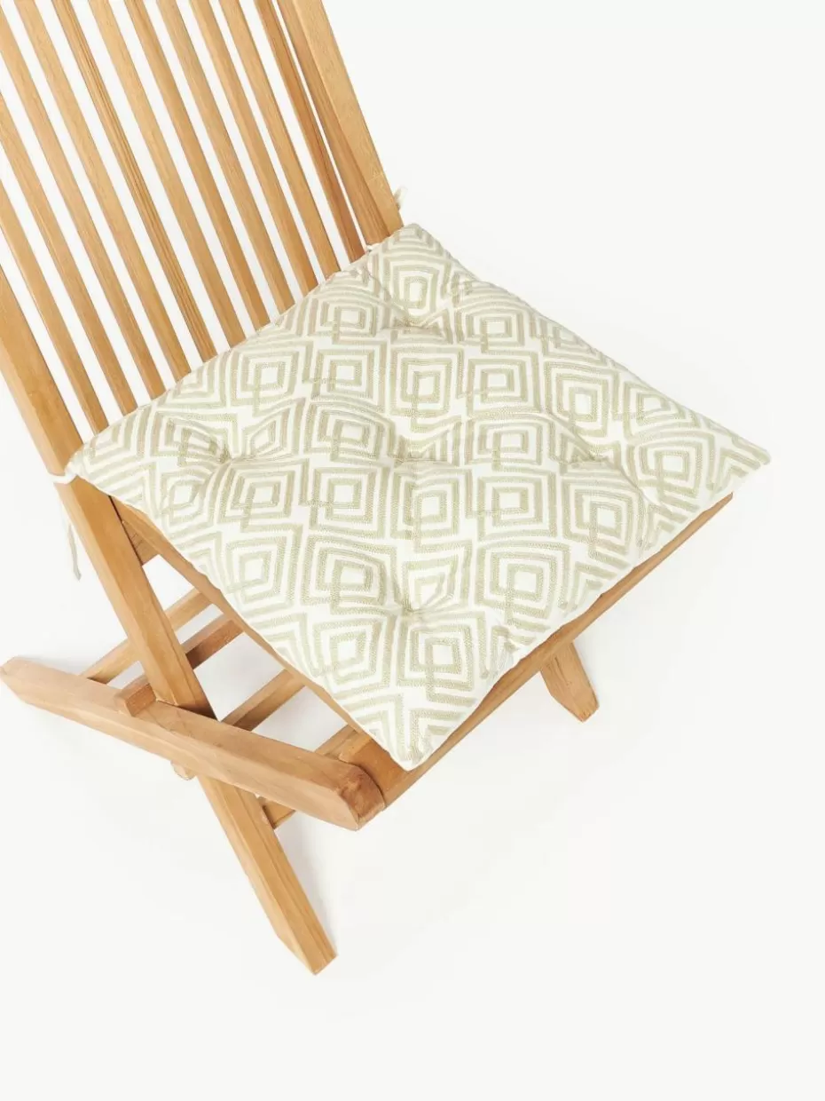 Sitzkissen & Auflagen-Westwing Collection Baumwoll-Sitzkissen Sevil mit grafischer Verzierung, 2 Stück Off White, Cremeweiß