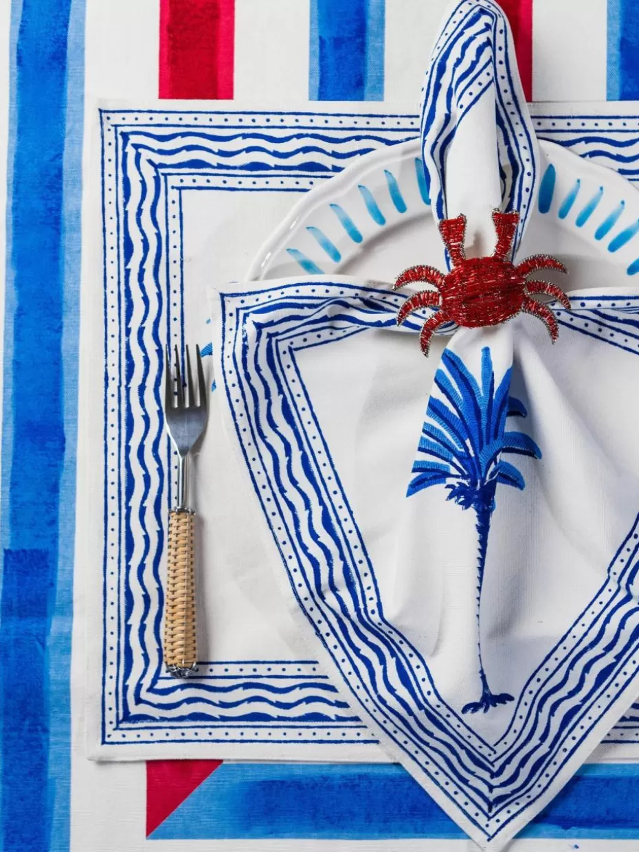 Tischdecken-Les Ottomans Baumwoll-Tischdecke Dario Cremeweiß, Blau, Weinrot