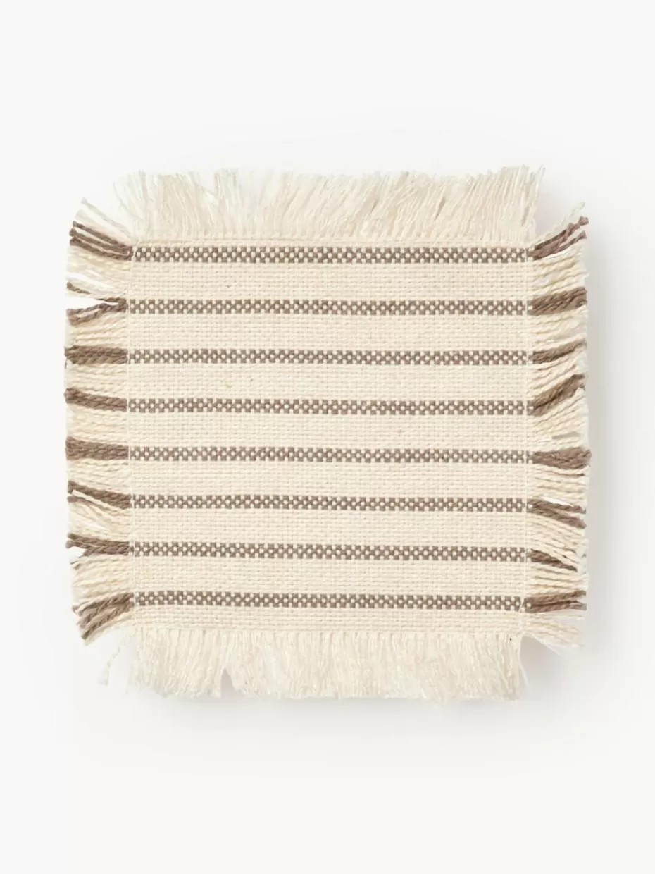 Untersetzer-Broste Copenhagen Baumwoll-Untersetzer Elouise mit Fransen, 4 Stück Cremeweiß, Taupe