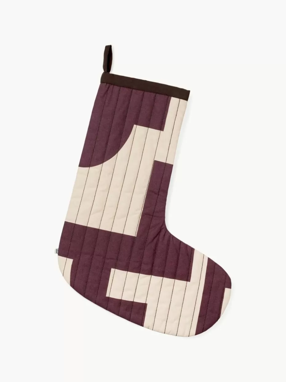 Weihnachtliche Deko-Objekte | Nordic Celebrations-Broste Copenhagen Baumwoll-Weihnachtsstrumpf Karla Aubergine, Cremeweiß
