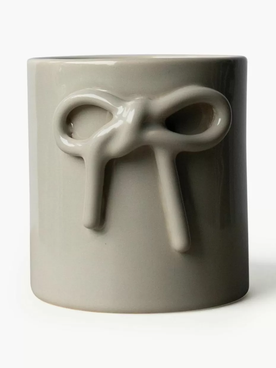 Blumentöpfe-DBKD Übertopf Bow aus Keramik, H 11 cm Hellbeige, glänzend