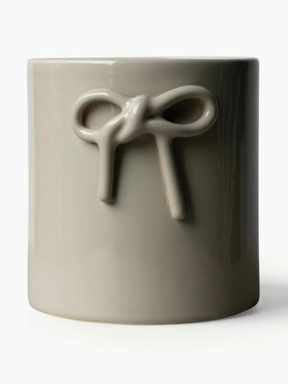 Blumentöpfe-DBKD Übertopf Bow aus Keramik, H 14 cm Hellbeige, glänzend